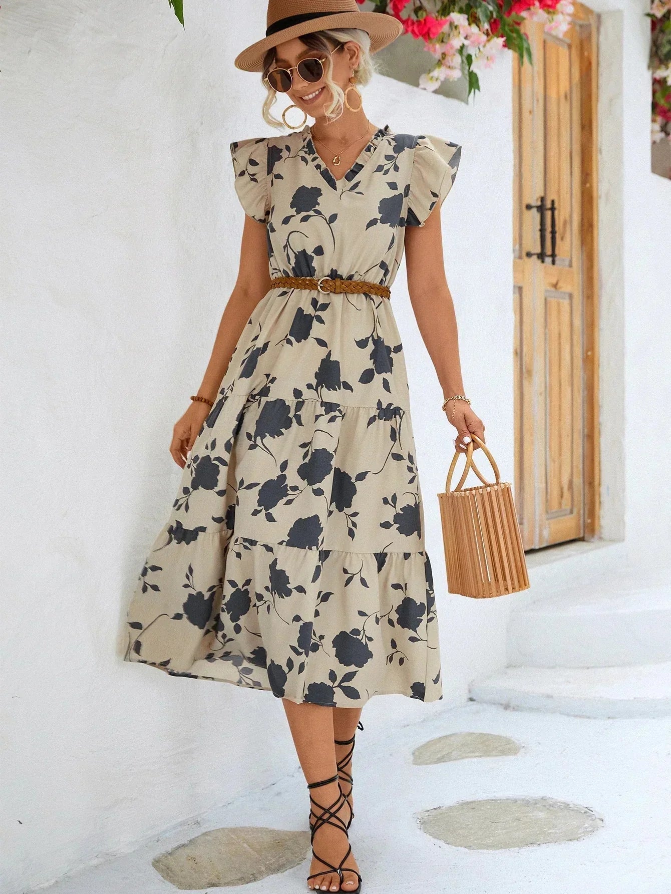 A-Linien Kleid mit Blumenmuster