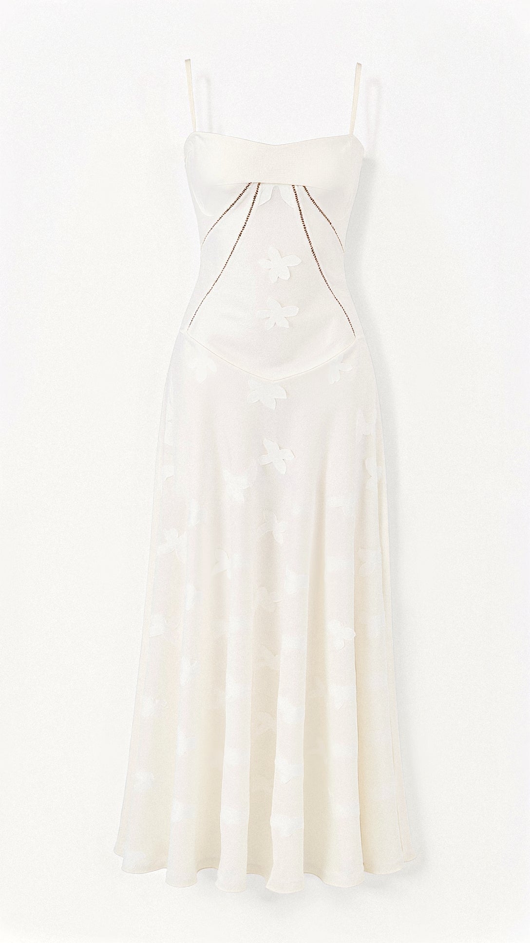 Maxikleid mit Spaghettiträgern und floralen Detail