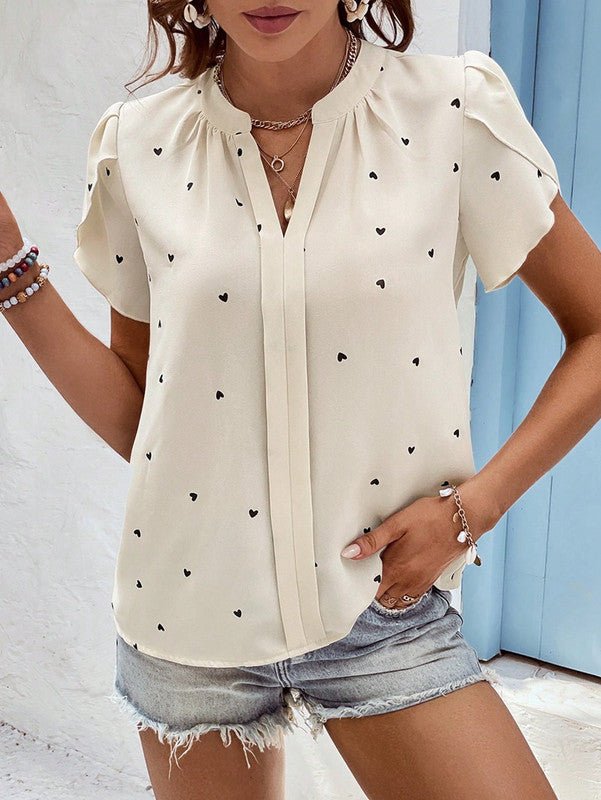 Damen Bluse mit Punkten und Rüschenärmeln