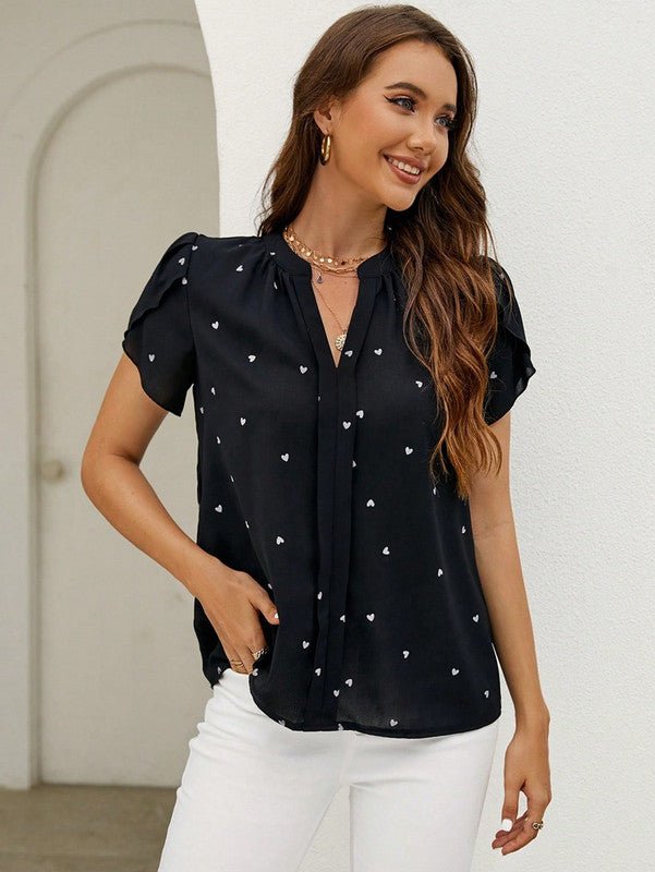 Damen Bluse mit Punkten und Rüschenärmeln