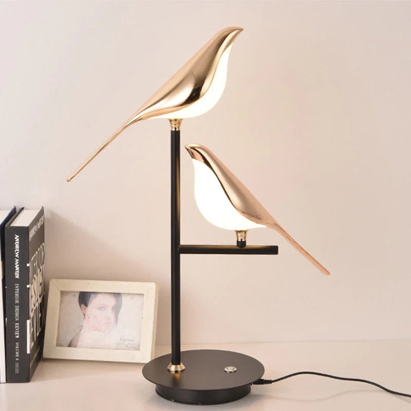 Kabellose LED-Tischlampe mit doppelt vogelähnlichem Design und warmem Licht