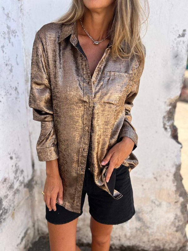 Damen Langarm-Bluse mit Washed-Effekt und Knopfleiste