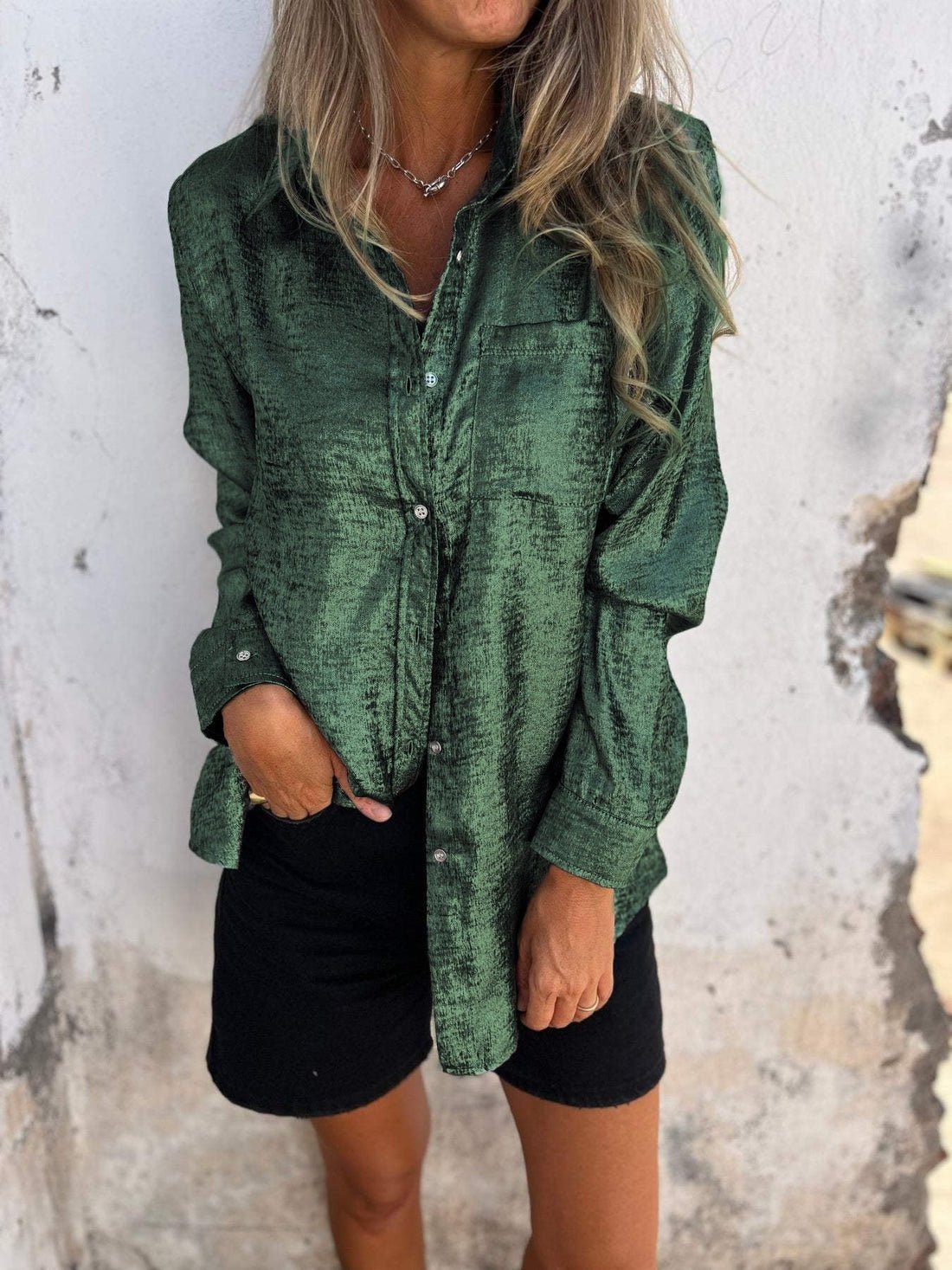 Damen Langarm-Bluse mit Washed-Effekt und Knopfleiste