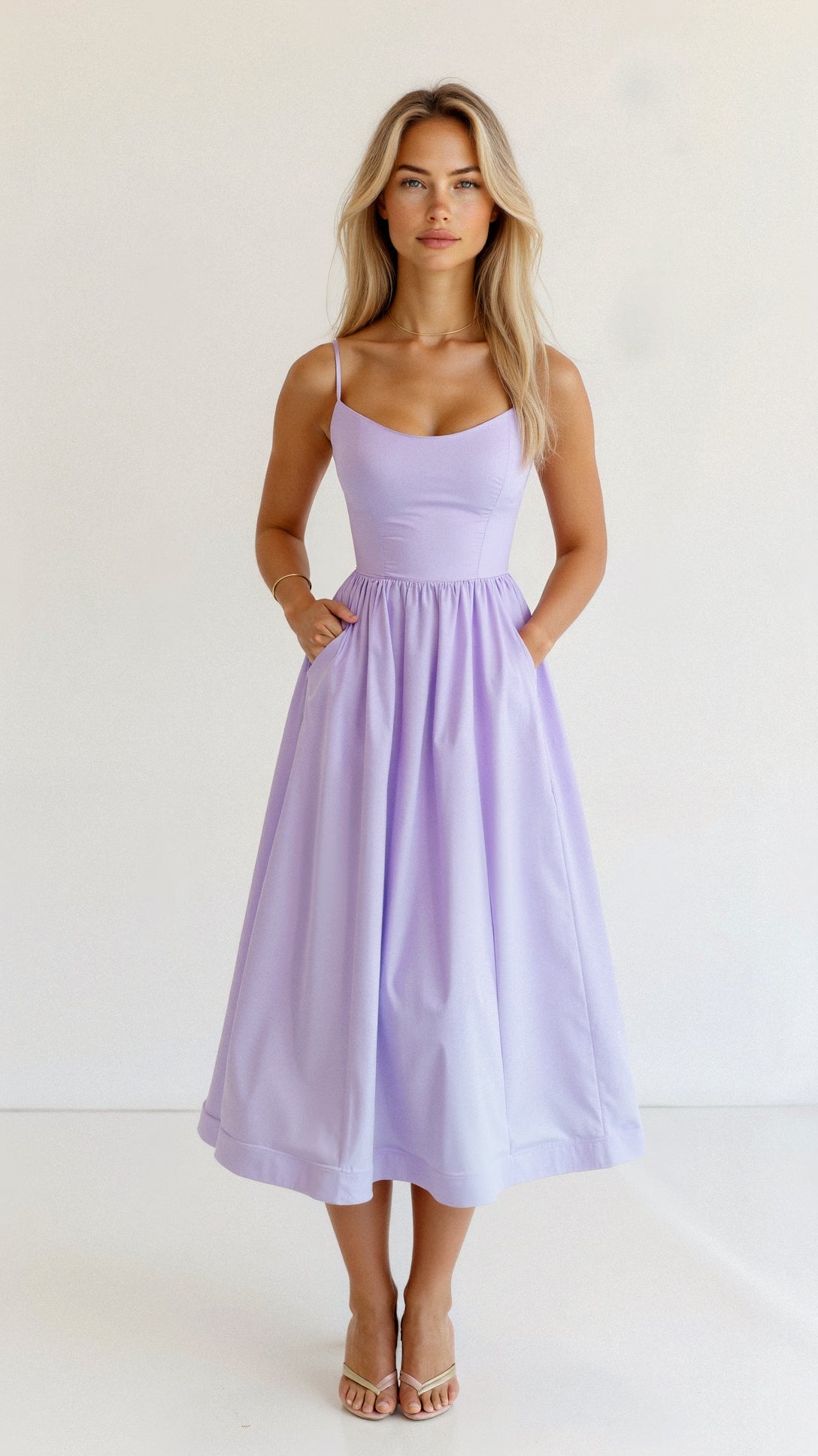 Midikleid mit Spaghettiträgern