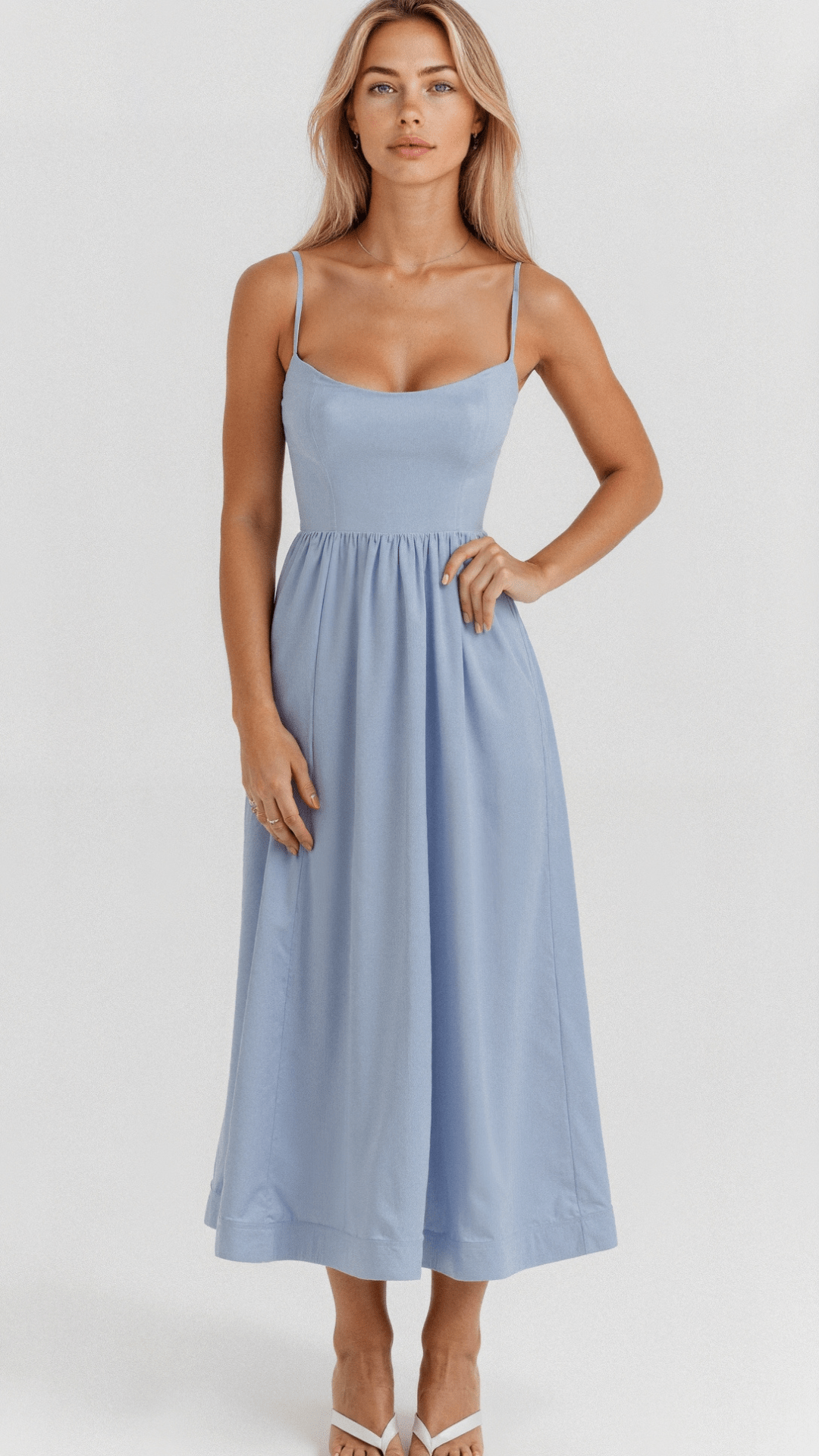Midikleid mit Spaghettiträgern