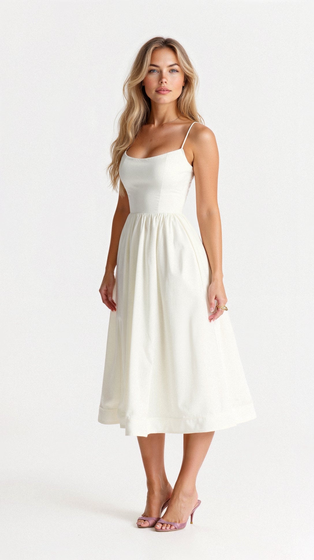 Midikleid mit Spaghettiträgern
