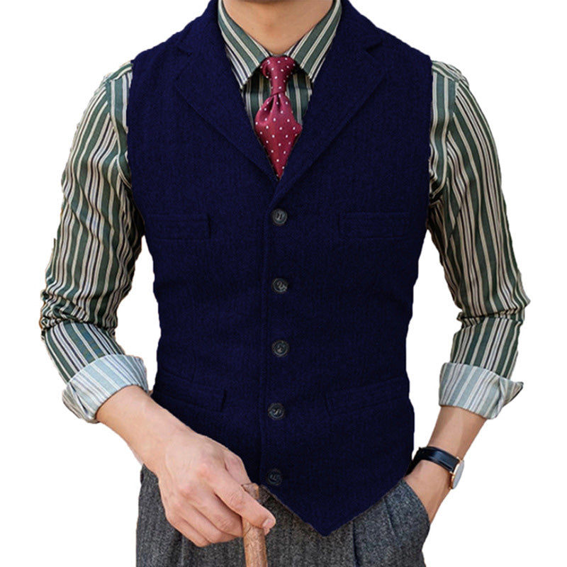 Herren Vintage Weste aus Wollmischung mit Reverskragen und Einreiher-Design