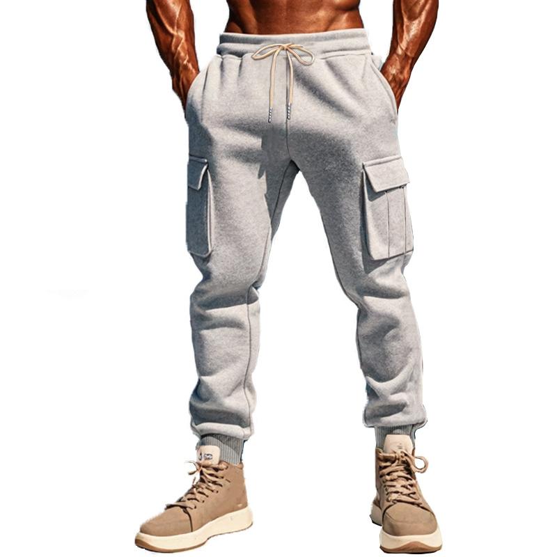 Herren Jogginghose mit elastischem Bund und mehreren Taschen aus Plüschstoff
