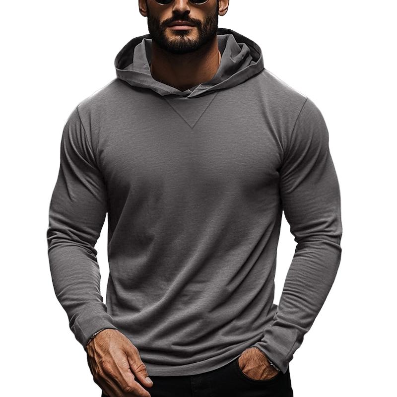 Herren Kapuzen-Langarmshirt in Uni-Farben – Lockerer Schnitt