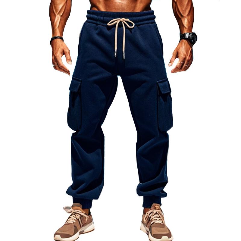 Herren Jogginghose mit elastischem Bund und mehreren Taschen aus Plüschstoff