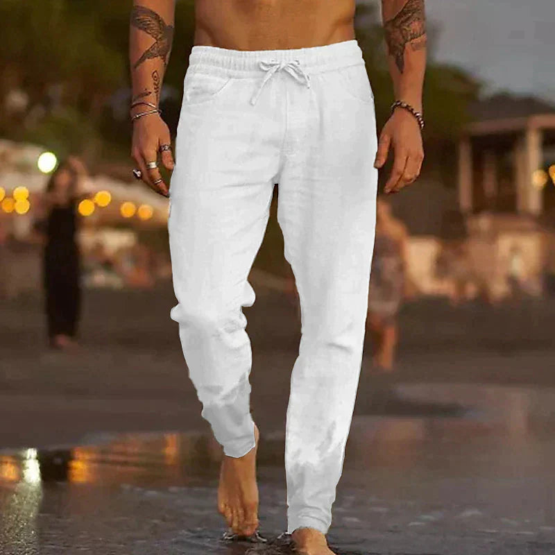 Herrenhose aus Baumwollmischung mit Kordelzug und elastischem Bund – locker geschnittene Strandhose