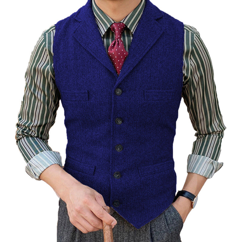 Herren Vintage Weste aus Wollmischung mit Reverskragen und Einreiher-Design