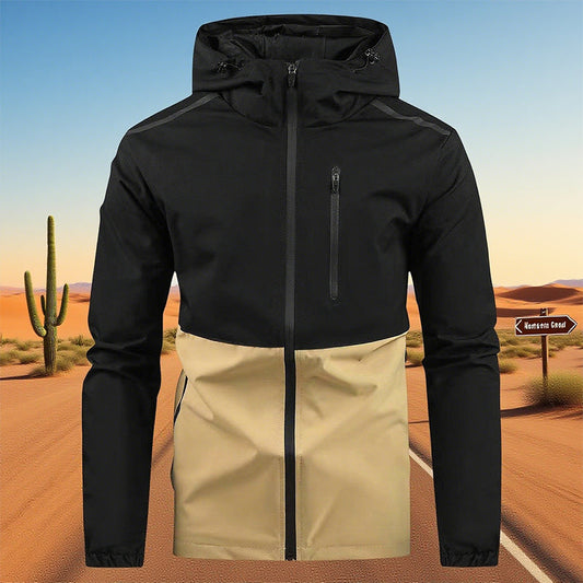 Winddichte Freizeit-Herrenjacke mit Kapuze und Color-Blocking