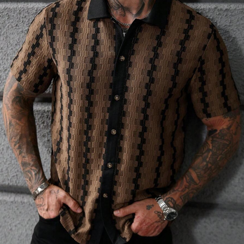 Retro-Geo-Strick-Shirt für Herren – kurzarm, lässig & auffällig