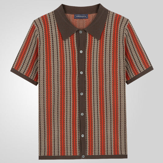 Herren Kurzarm-Shirt mit Fischgrätmuster – aus feinem Strick, bequem & atmungsaktiv – ideal für Freizeit & leichte Sommerkleidung