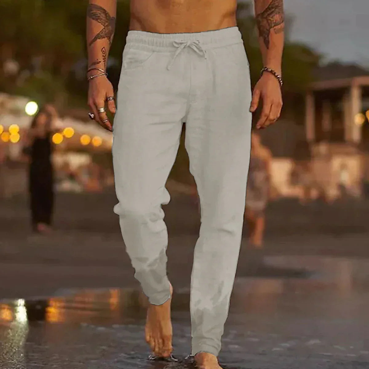 Herrenhose aus Baumwollmischung mit Kordelzug und elastischem Bund – locker geschnittene Strandhose