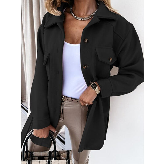 Damen Oversize Hemdjacke aus Fleece mit Brusttaschen