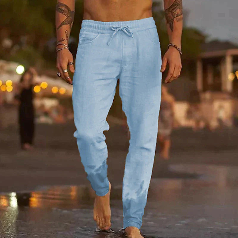 Herrenhose aus Baumwollmischung mit Kordelzug und elastischem Bund – locker geschnittene Strandhose