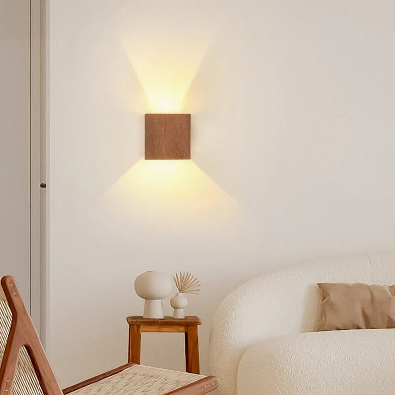 Moderne einfache Würfel -Holzwandlichtlicht
