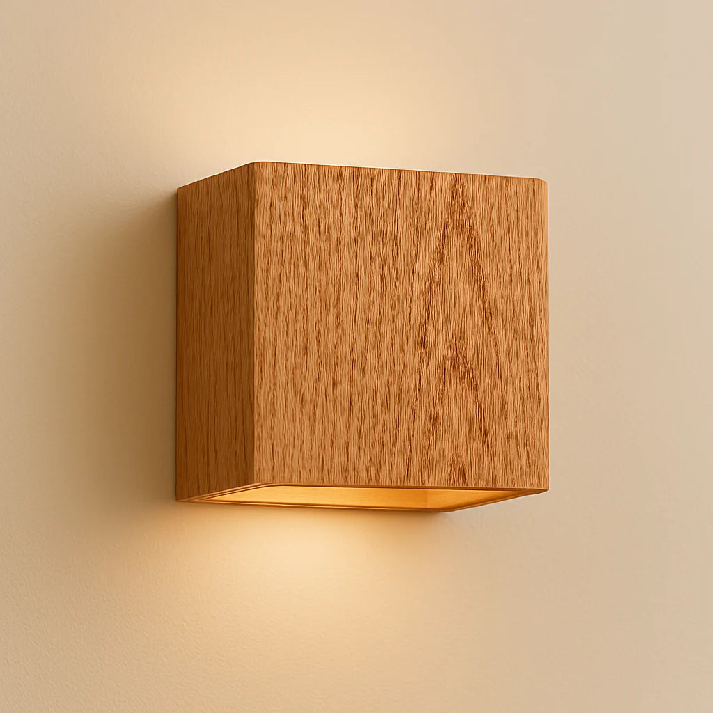 Moderne einfache Würfel -Holzwandlichtlicht