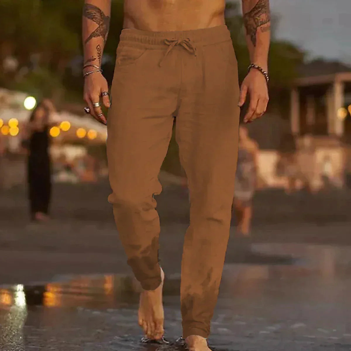 Herrenhose aus Baumwollmischung mit Kordelzug und elastischem Bund – locker geschnittene Strandhose
