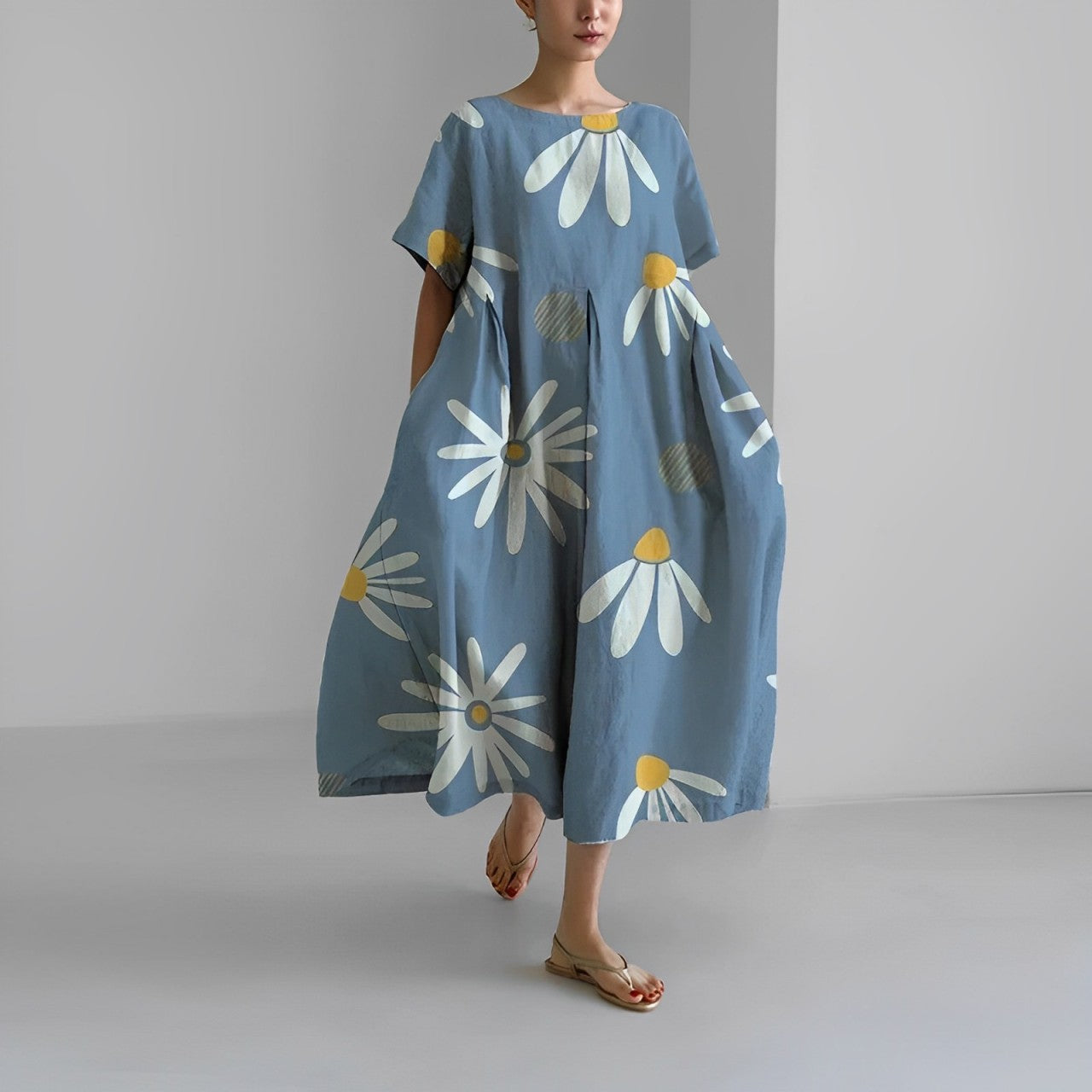 Locker geschnittenes Midikleid mit farbenfrohem Blumenprint