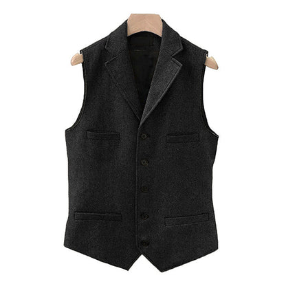 Herren Vintage Weste aus Wollmischung mit Reverskragen und Einreiher-Design