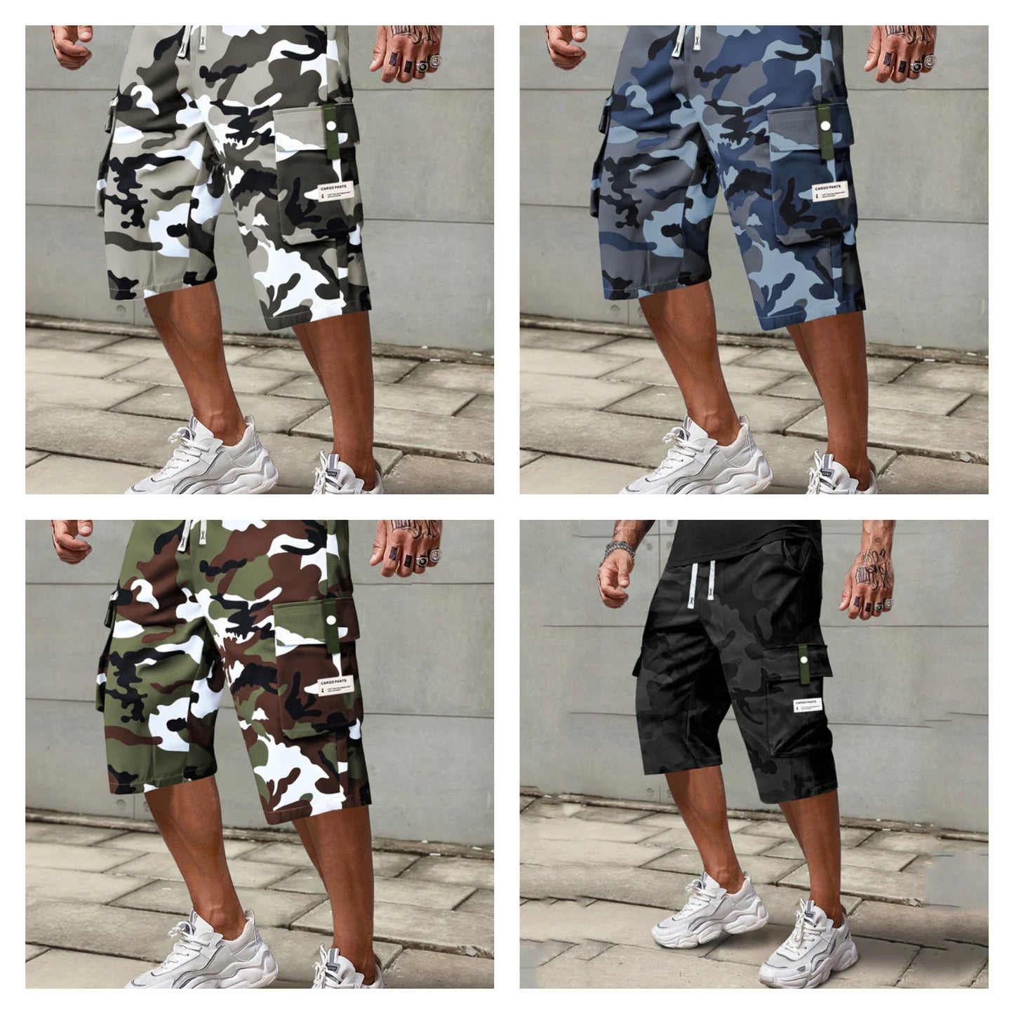 Lässige Herren-Capri-Cargohose mit Kordelzug