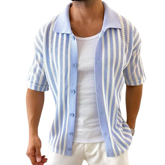 Herren Sommer Strickhemd mit Streifen und kurzen Ärmeln