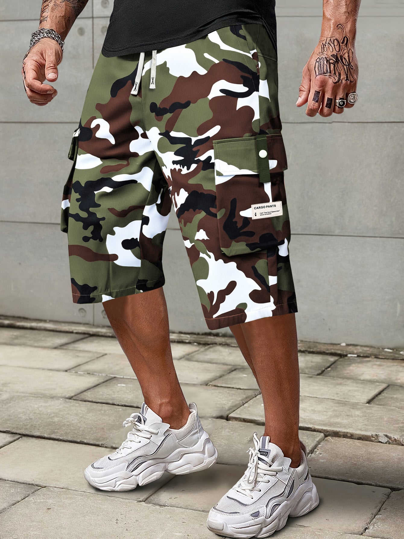 Lässige Herren-Capri-Cargohose mit Kordelzug