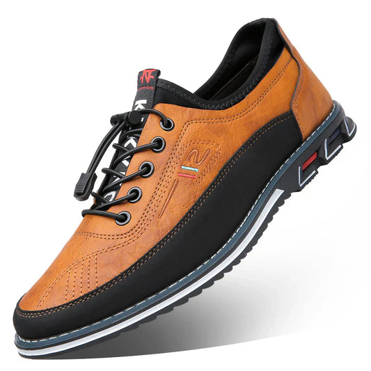 Herren Freizeit-Ledersneaker mit Kontrastsohle und Ziernähten