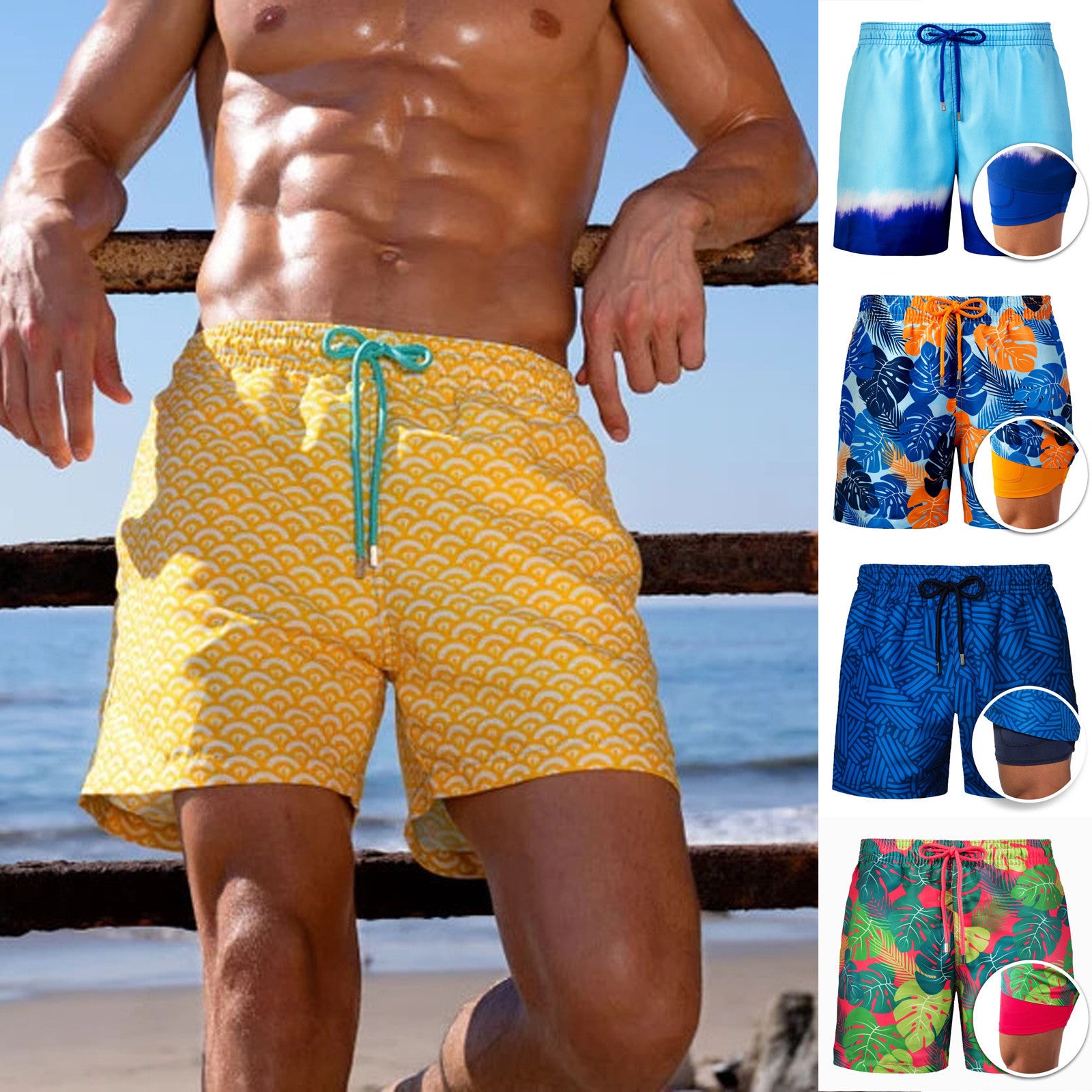 Herren Badeshorts mit Innenfutter und elastischem Kordelzug