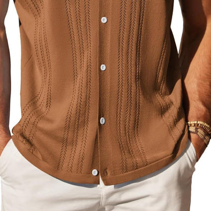 Herren Gestricktes Kurzarm-Poloshirt mit Knopfleiste