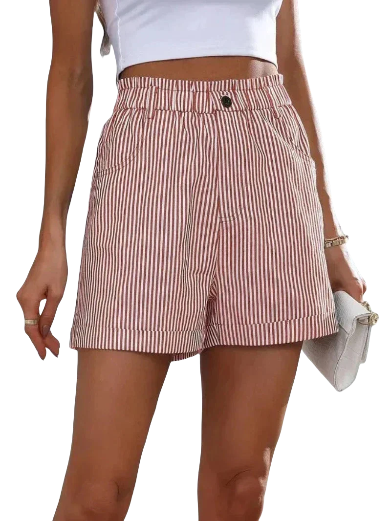 Damen Gestreifte Sommer-Shorts mit Elastikbund und Taschen