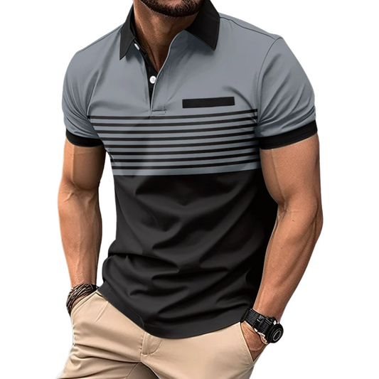 Herren Kurzarm Polohemd mit Kragen und Streifenoptik