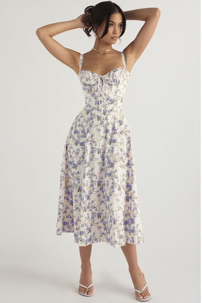 Midikleid mit Blumendruck und Schlitz
