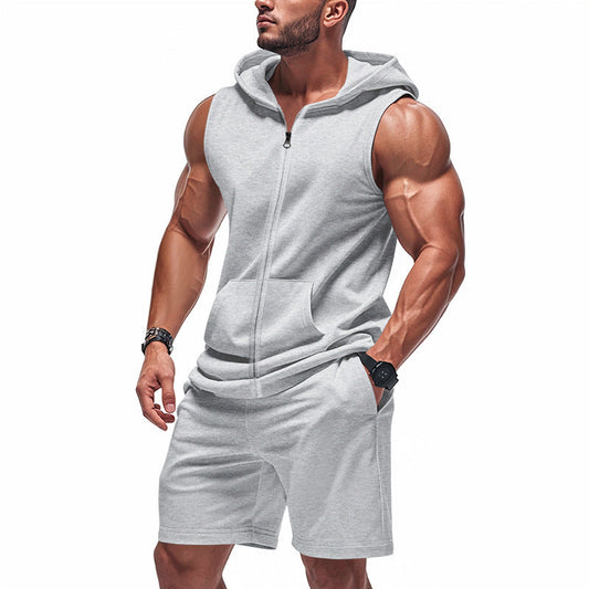Herren Sport-Set ohne Ärmel mit Kapuze – Zweiteiliges Outfit