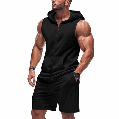 Herren Sport-Set ohne Ärmel mit Kapuze – Zweiteiliges Outfit