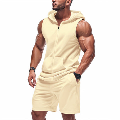 Herren Sport-Set ohne Ärmel mit Kapuze – Zweiteiliges Outfit