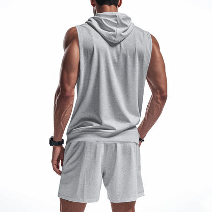 Herren Sport-Set ohne Ärmel mit Kapuze – Zweiteiliges Outfit