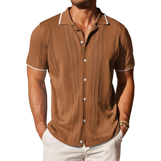 Herren Gestricktes Kurzarm-Poloshirt mit Knopfleiste