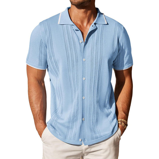 Herren Gestricktes Kurzarm-Poloshirt mit Knopfleiste