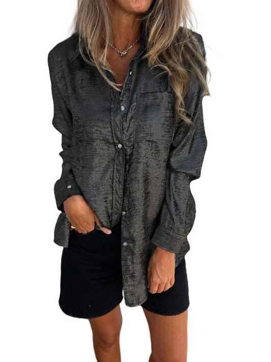 Damen Langarm-Bluse mit Washed-Effekt und Knopfleiste