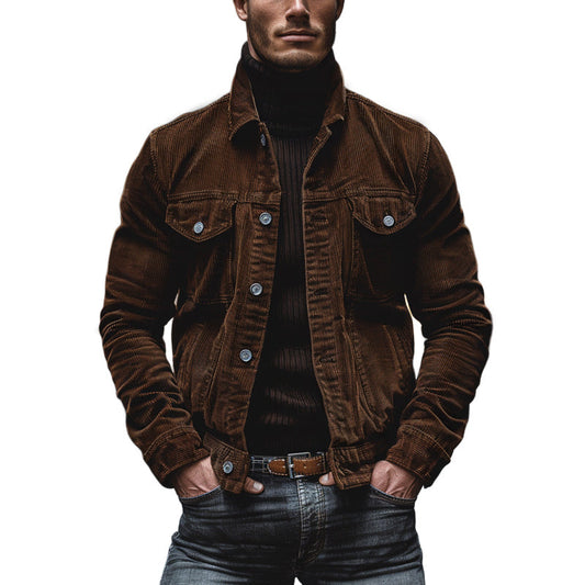 Herren Cordjacke im Vintage-Design mit Knopfleiste und Taschen