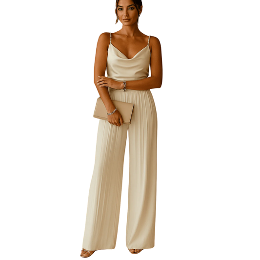 Damen Jumpsuit Elegant Polyester Weites Bein für Hochzeit und Festlichkeiten