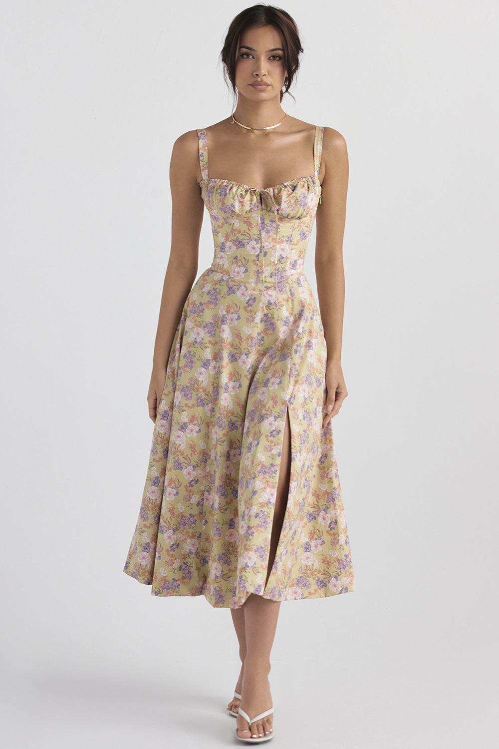 Midikleid mit Blumendruck und Schlitz