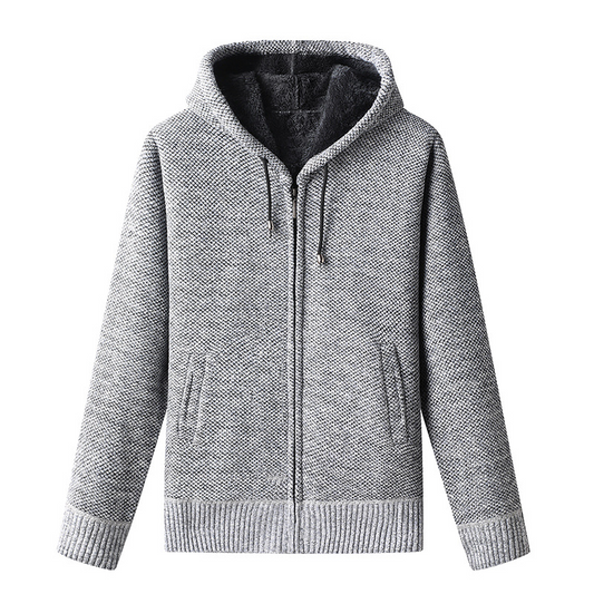 Gefütterte Herren-Strickjacke mit Kapuze und Reißverschluss