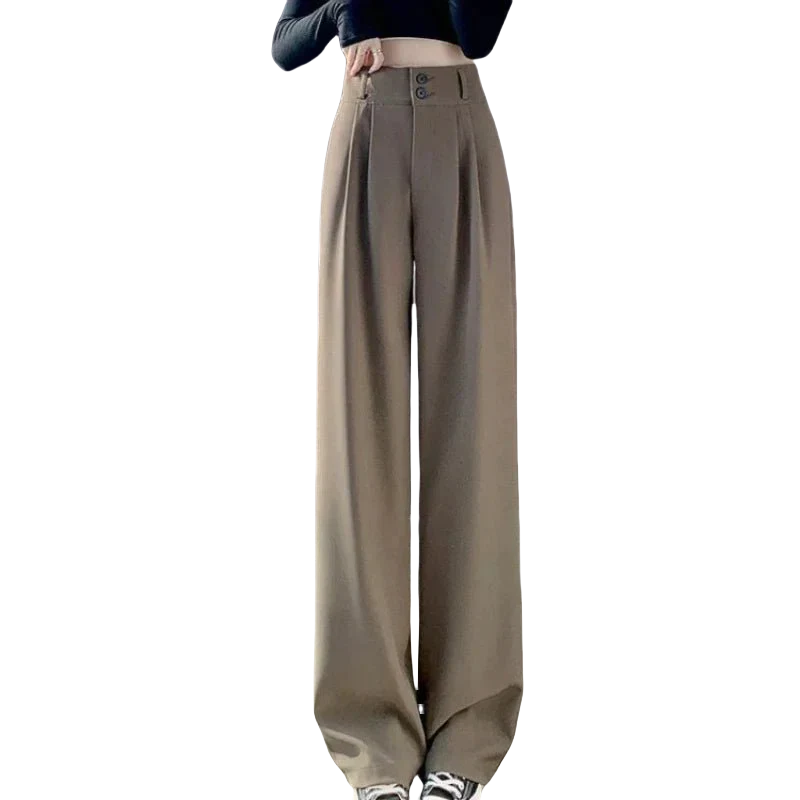 Damen High-Waist Business-Hose mit weitem Bein und Falten-Design