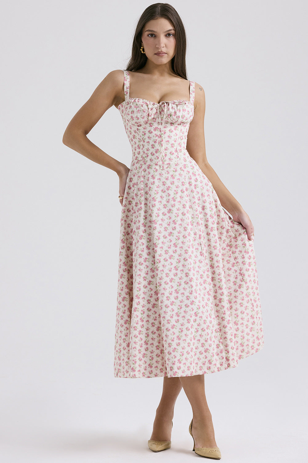 Midikleid mit Blumendruck und Schlitz