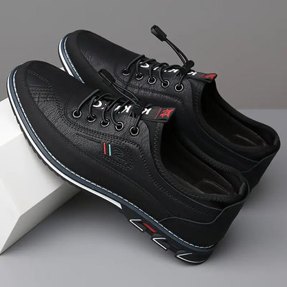 Herren Freizeit-Ledersneaker mit Kontrastsohle und Ziernähten